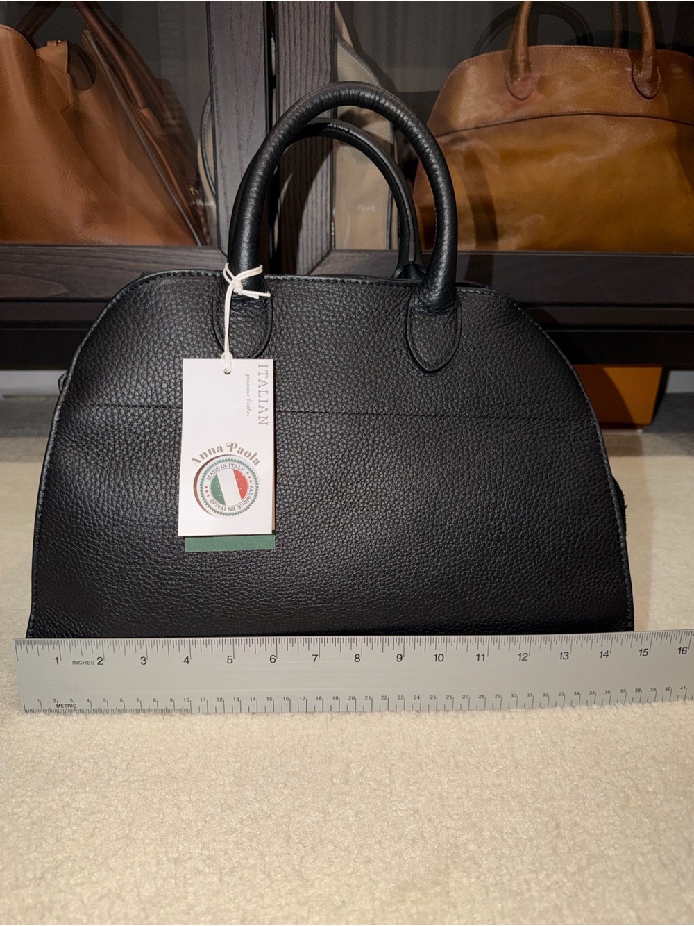 Anna Paola Black Leather Satchel Handbag - Picture 5 of 10